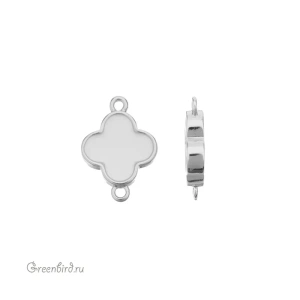Подвеска-коннектор "Клевер" с эмалью, родий, белый,1 шт. (#SV1701-C53-R)