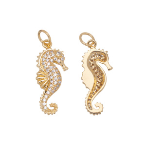 Подвеска "Морской конек" с фианитами, золото, 1 шт. (#SV1701-Pendant-198)