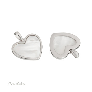 Подвеска со вставкой и бейлом "Сердце", родий, белый перламутр, 1 шт. (#SV1701-Pendant-04)