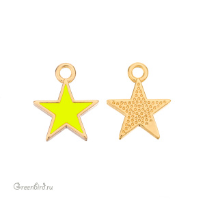 Подвеска с эмалью "Звездочка", золото, желтый неон, 1 шт. (#SV1701-Pendant-131G)