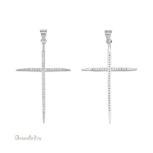 Подвеска "Крестик" с фианитами, 45 мм, родий, Crystal (#SVA-FIAN-150R)