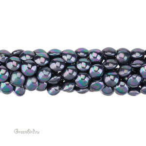 Жемчуг "Майорка" круглый плоский 14 мм, черный/скарабей, нить (#Maj-105)