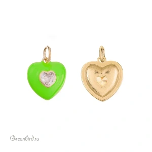 Подвеска с эмалью "Сердце" с фианитом, золото, зеленый, Crystal, 1 шт (#SVA-FIAN-048G)