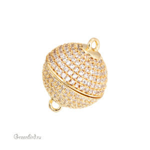 Магнитный замок "Шар" с фианитами, золото (#SVA-JB-03G)