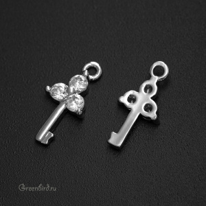 Подвеска с фианитами "Ключ", родий, 1 шт. (#SVA-FIAN-113R)