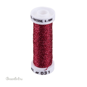 Металлизированная нить Tresse #4 Au Ver a Soie, красный, 10 м (#4-031)