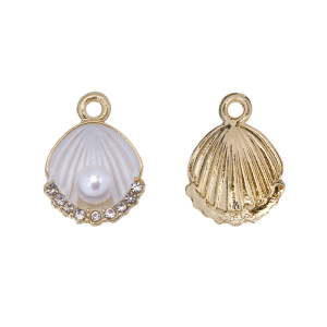 Подвеска с эмалью "Морская ракушка", жемчуг, фианит, золото, 1 шт. (#CN-PN-026)