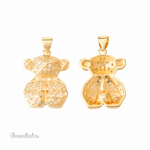Подвеска с бейлом "Мишка", золото, 1 шт. (#SVA-BASE-036G)