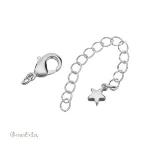 Замок-лобстер 10 мм с удлинителем "Звездочка", родий, 1 шт. (#SV1701-JS-14R)