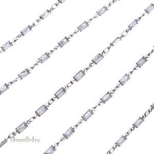 Цепочка с фианитами "Багет", родий, 10 см (SVA-Chain-201R)