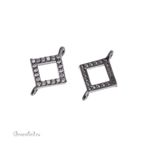 Коннектор с фианитами "Ромб", gunmetal, 1 шт. (#SVA-FIAN-1003T)