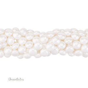 Жемчуг "Майорка" круглый плоский 14 мм, белый, нить (#Maj-101)