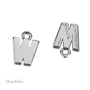 Подвеска буква "W", родий, 1 шт. (#SVA-LR-W)