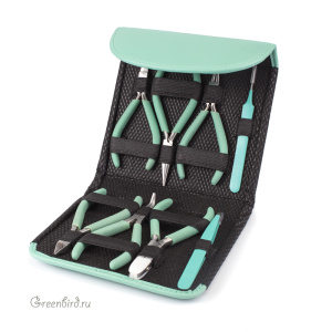 Набор из восьми инструментов Beadsmith в чехле, аква (#PLFAS05)