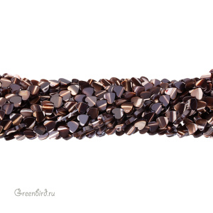 Бусины-сердечки 6 мм, шоколадный перламутр, нить (#SVA-PRL-327)