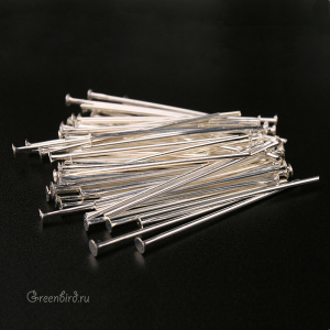 Пины со шляпкой 25 мм, серебро, уп. 100 шт. (#12982-SIL)