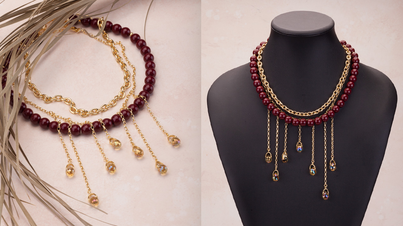 Мастер-класс: Колье-трансформер из жемчуга и цепей с подвесками-каплями и часовым замком