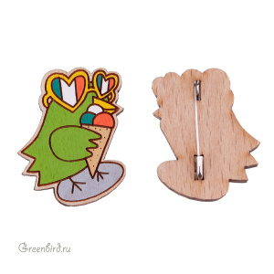 Брошь значок деревянный "Птичка в Италии"