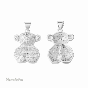 Подвеска с бейлом "Мишка", родий, 1 шт. (#SVA-BASE-036R)