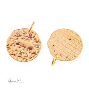 Подвеска с цветными фианитами "Зодиак - Телец", золото, 1 шт. (#SVA-ZOD-02G)