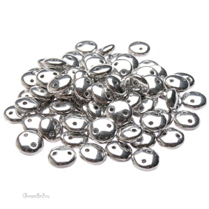 Lentil 2 отверстия 6mm, Silver/Crystal, 10 гр (#S00030)