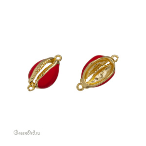 Коннектор с эмалью "Каури", золото, красный, 1 шт. (#SV1701-C15)