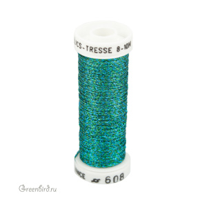 Металлизированная нить Tresse #8 AVAS, бирюзовый меланж, 10 м (#8-608)
