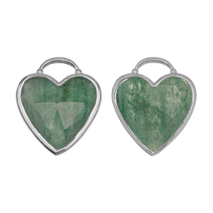 Подвеска "Каменное сердце большое", родий, зеленый, 1 шт. (#SH-PND-128R)