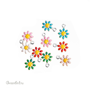 Набор подвесок с эмалью "Цветочки", родий, упаковка 10 шт. (#SV1701-Pendant-90R)