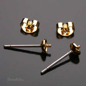 Пуссеты для вклеивания жемчуга, золото, пара (9B025), Корея