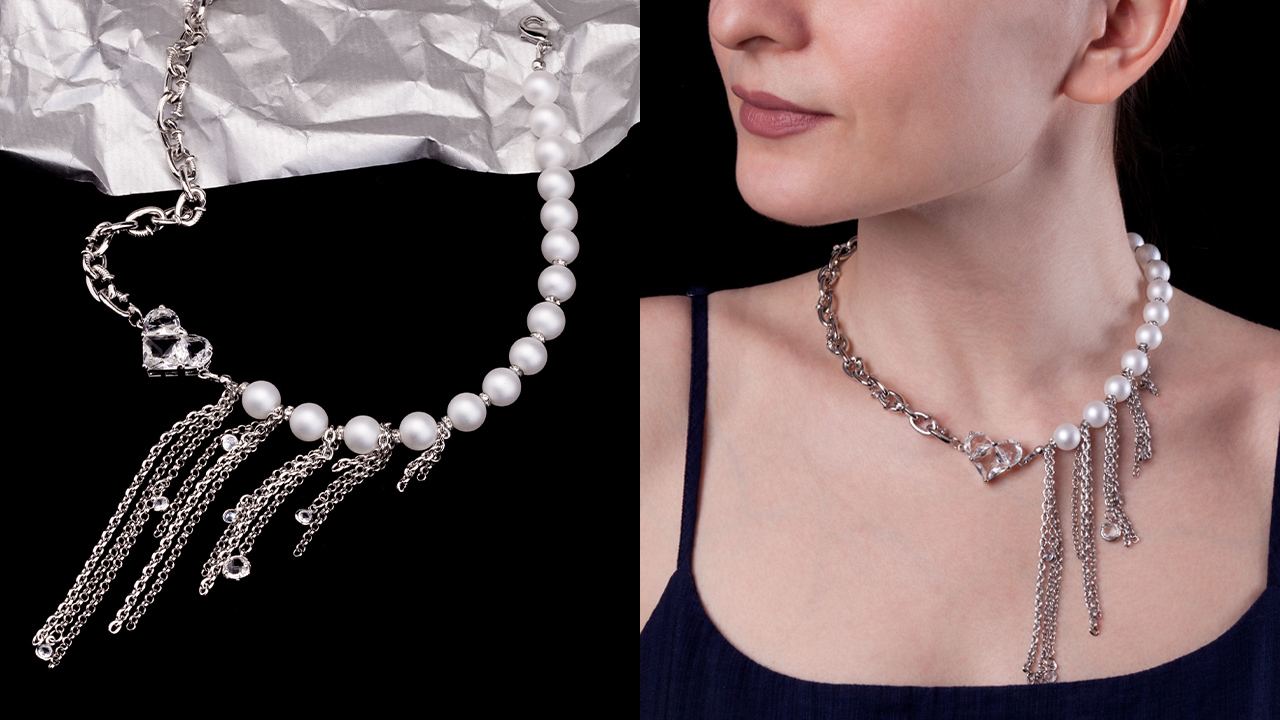 13.05 ⭐️ Асимметричное колье «Облачный танцор» с хрустальным сердцем