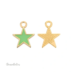 Подвеска с эмалью "Звездочка", золото, зеленый неон, 1 шт. (#SV1701-Pendant-49G)