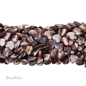 Бусины-сердечки 10 мм, шоколадный перламутр, нить (#SVA-PRL-329)