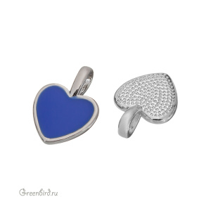 Подвеска с эмалью "Сердечко", родий, синий, 1 шт. (#SV1701-Pendant-20)