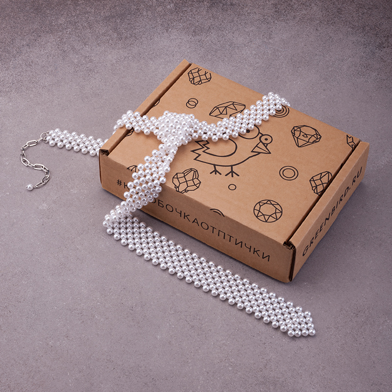 Набор материалов для плетения галстука из жемчуга 6 мм, White (#GREENBOX_13_1)