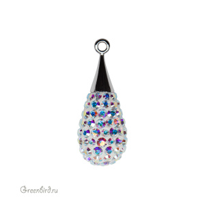 167563 подвеска Pave капля 26mm, родий, Crystal AB (#001AB)