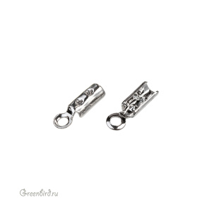 Концевик для шнура 1 мм, родий, 1 шт. (9B386), Корея