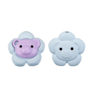 Бусина матовая "Мишка-цветок", голубой, фиолетовый, 1 шт. (#CN-BM-029)