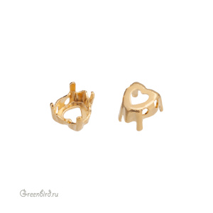 4884 Оправа для ювелирного кристалла Heart Fancy Stone 6,6х6 мм, золото