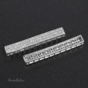 Коннектор для шнуров с фианитами "Планка" 38 мм, родий, 1 шт. (#SVA-FIAN-1166R)