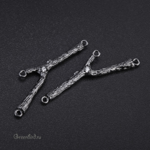 Коннектор с фианитами "Ветка", gunmetal, 1 шт. (#SVA-FIAN-1200T)