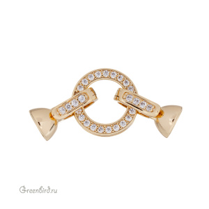 Замок часовой двойной с фианитами "Кольцо", золото, 1 шт. (#SV1701-Z006-G)