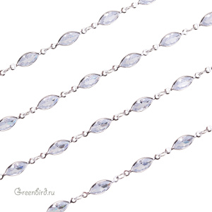 Цепочка с фианитами "Лодочка", родий, 10 см (SVA-Chain-200R)