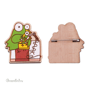 Брошь значок деревянный "Птицеоскар" 