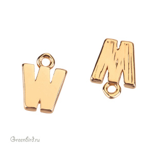 Подвеска буква "W", золото, 1 шт. (#SVA-LG-W)