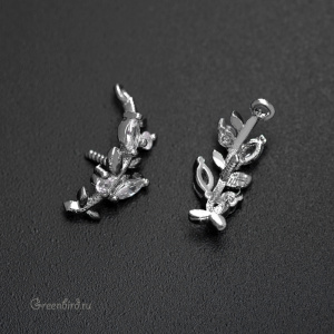 Подвеска для вклеивания с фианитами "Веточка", родий, 1 шт. (#SVA-FIAN-839R)