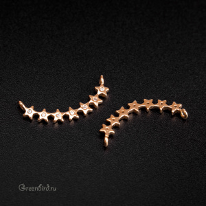 Коннектор с фианитами "Звезды", золото, 1 шт. (M1016), Корея