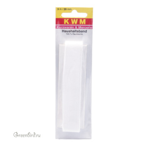 Лента киперная HKM 20мм, белая, 3 метра