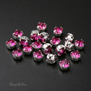 53200 Chaton Montees SS16 (4мм) в оправе, серебро – Fuchsia (#502)