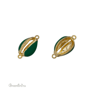 Коннектор с эмалью "Каури", золото, зеленый, 1 шт. (#SV1701-C14)